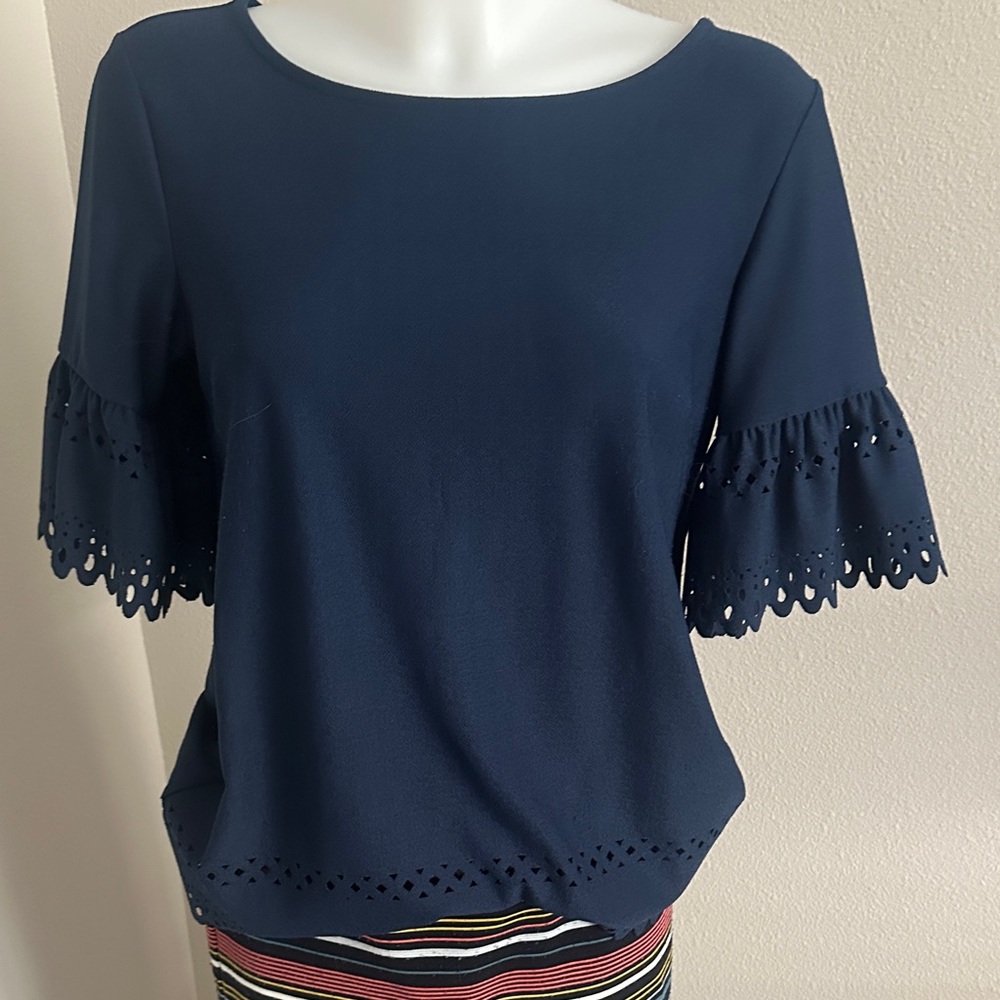 Banana Republic Dark Blue Eyelet Sleeve Blouse